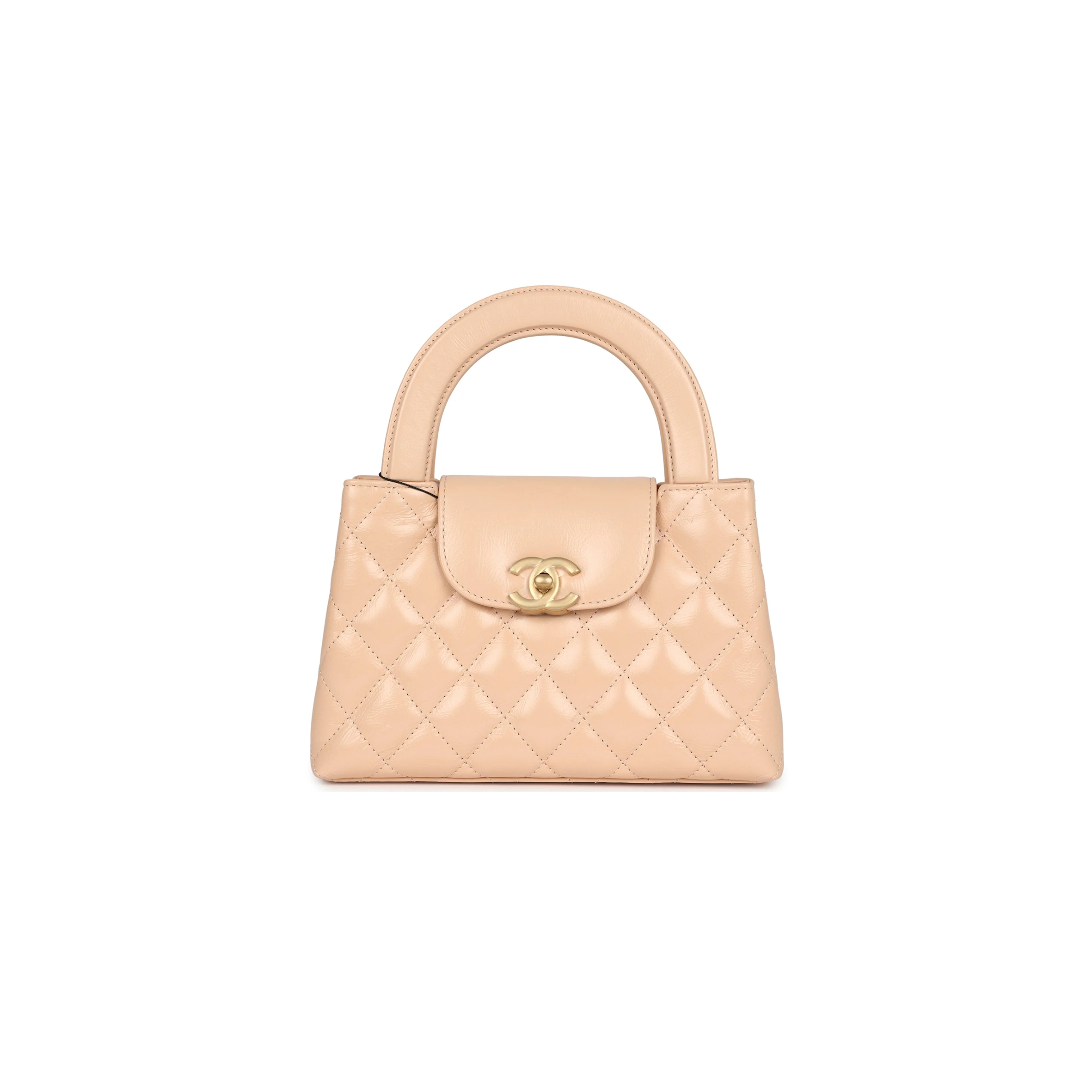 CHANEL MASTER KELLY SHOPPER BEIGE SHINY AGED CALFSKIN BRUSHED GOLD HARDWARE AS4416 (19*13*7cm)